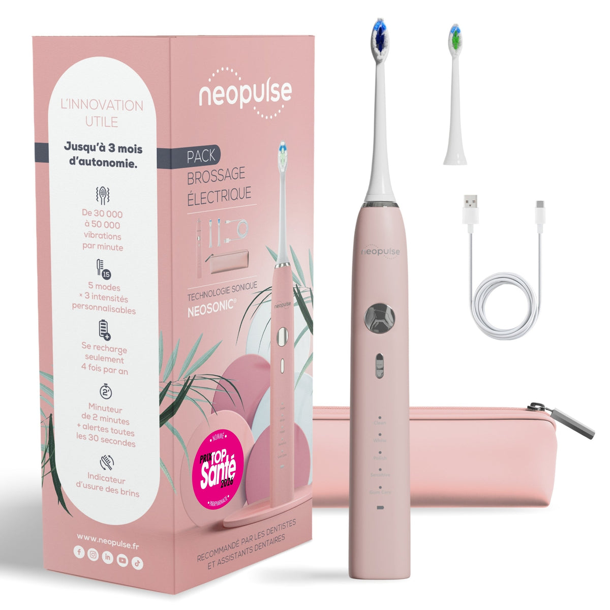 NEOSONIC Brosse à Dents Électrique Sonique - Rose Poudré