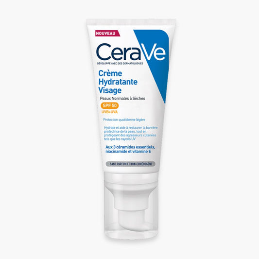 CeraVe Crème Hydratante Visage Peau Normale à Sèche SPF50 52ml