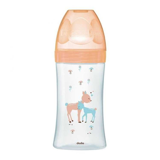 Dodie Biberon Sensation+ Verre 270ml – Beige Biche (0-6 M, Tétine Plate Débit 2)