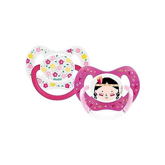 Dodie Lot de 2 Sucettes Physiologiques +18m Duo Fille Fleurs/Indienne