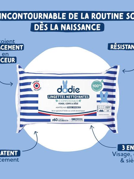 Dodie Lingettes Nettoyantes Dermo-Apaisantes 3en1 - 60 Unités