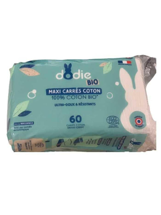 Dodie Maxi Carrés Coton 3en1 Siège Visage Mains 100% Coton Bio x60
