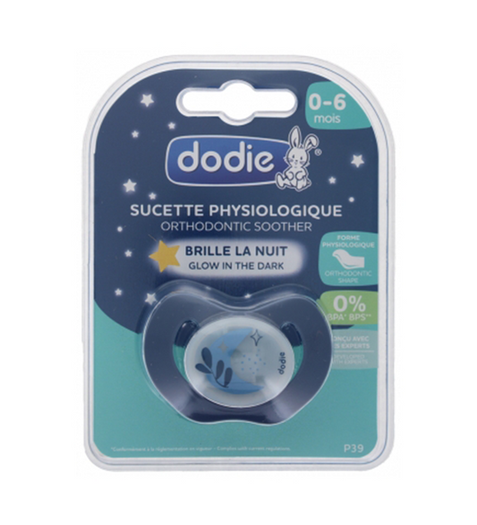 Dodie Sucette Physiologique Nuit Silicone 0-6 Mois N°P39 - Lune Bleu